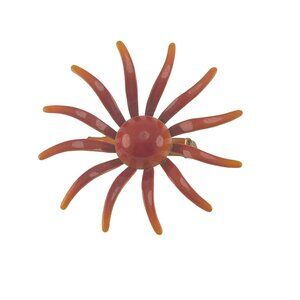 Vintage Orange and Red Enameled Flower Brooch 2 Inch 1960s